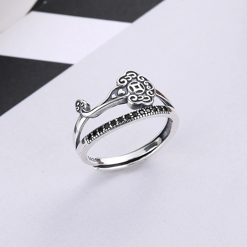 Women's Vintage S925 Sterling Silver Longevity Lock Ring