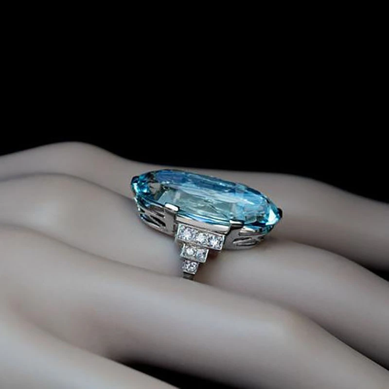 Ring Female Egg Round Blue Crystal Ring Ladies Ring