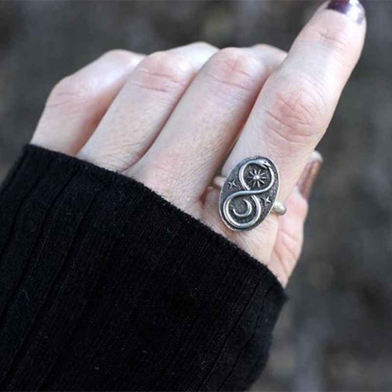 Snake-shaped Ring Sun Moon Star Ring Retro Fashion Trend Jewelry