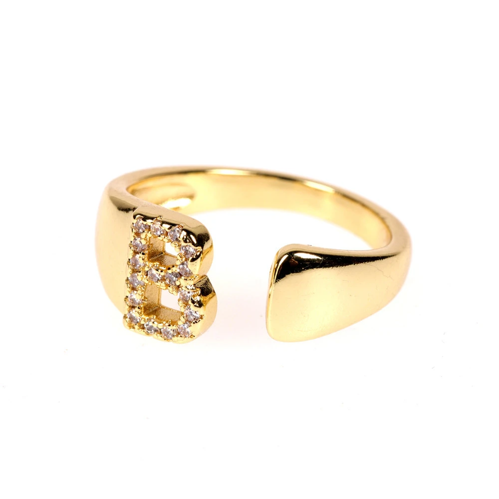 26-letter Gold Diamond Adjustable Abbreviation Name Personality Ring