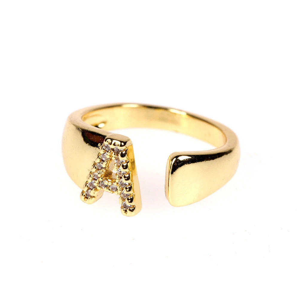 26-letter Gold Diamond Adjustable Abbreviation Name Personality Ring