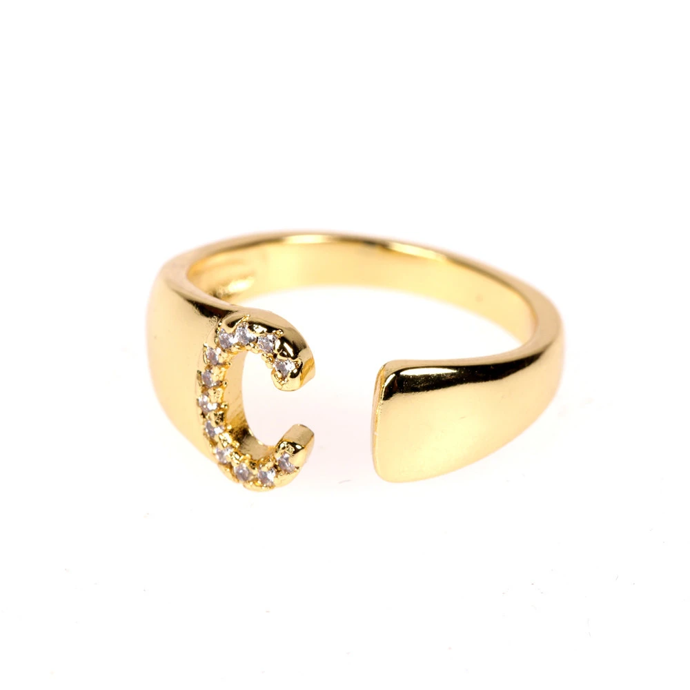 26-letter Gold Diamond Adjustable Abbreviation Name Personality Ring