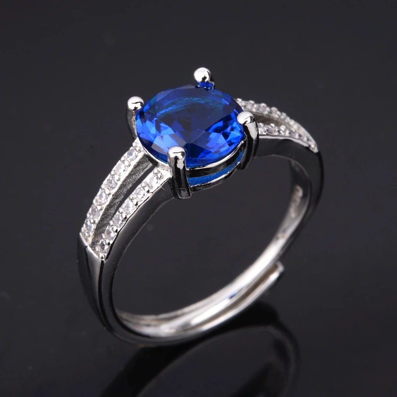 Contracted Temperament Round Diamond Sapphire Opening Ring Female