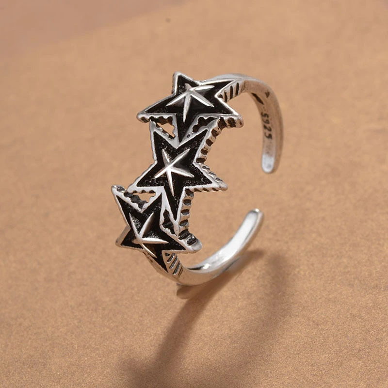 Hip-hop Triple Five-pointed Star Double Ring Fashion Ring