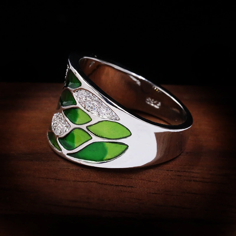 European And American Silver Female Ring Colorful Enamel Flowers Fashion Personality Jewelry