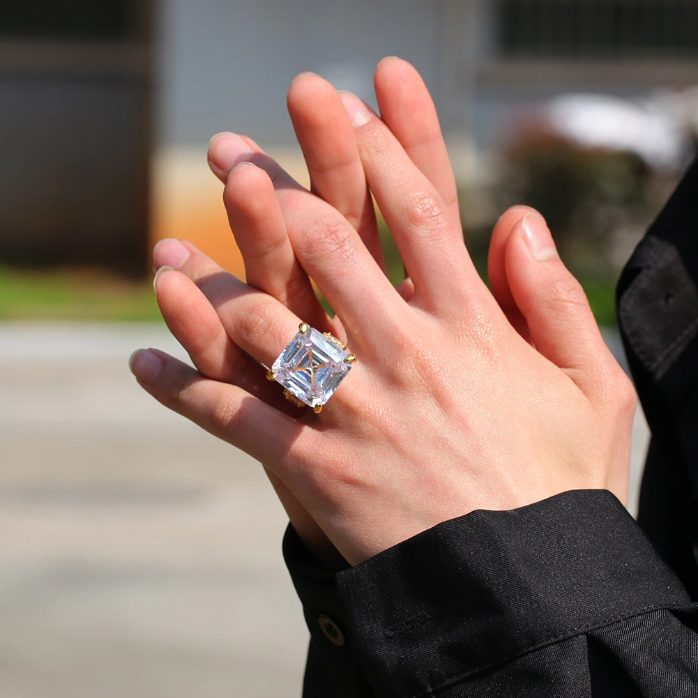 Men's Luxury Large Zircon European And American Retro Hip Hop Gold Plated Ring