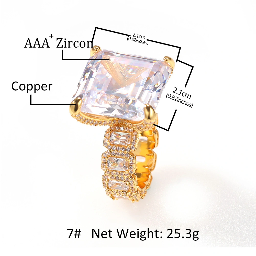 Men's Luxury Large Zircon European And American Retro Hip Hop Gold Plated Ring
