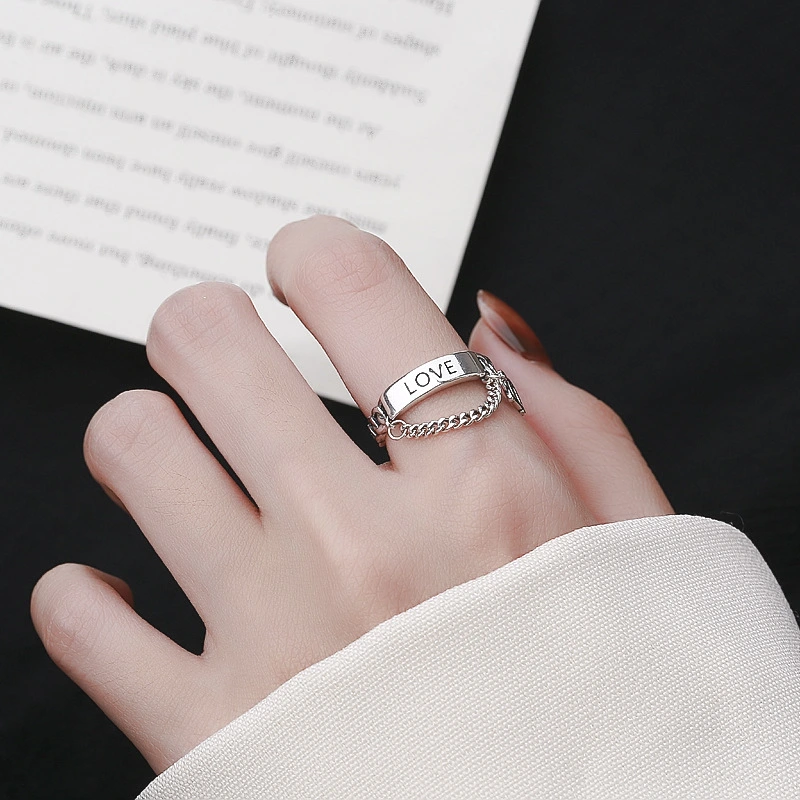Sterling Silver Trendy English Letter B Chain Tassel Ring