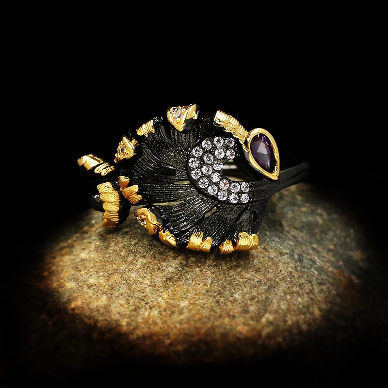 Ring Female Black Gold Purple Zircon