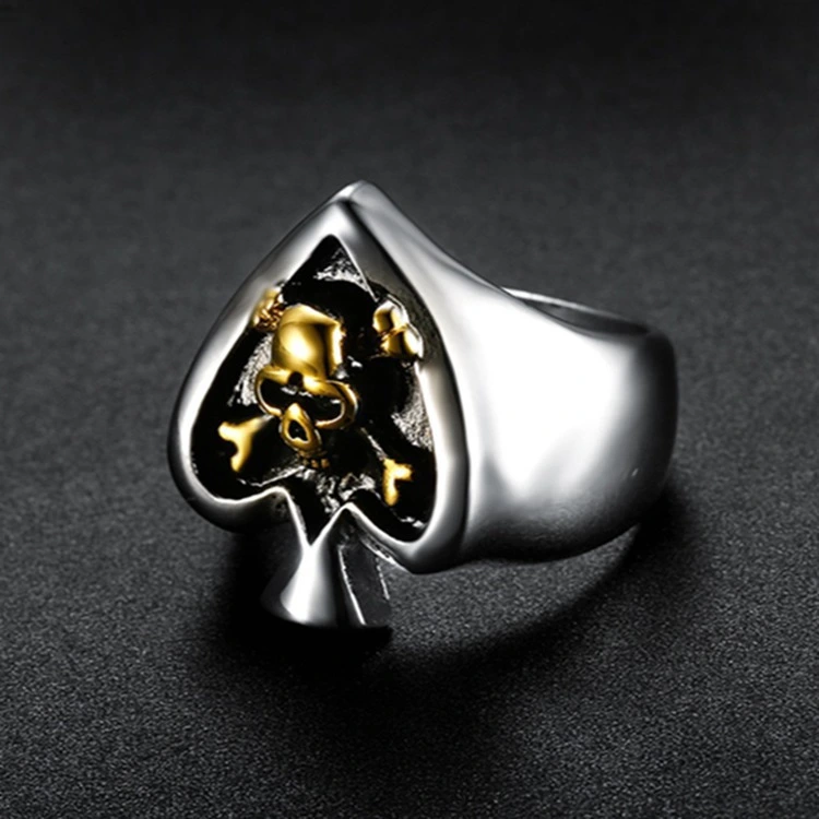 Vintage Peach Heart Playing Card Skull Head Men's Ring