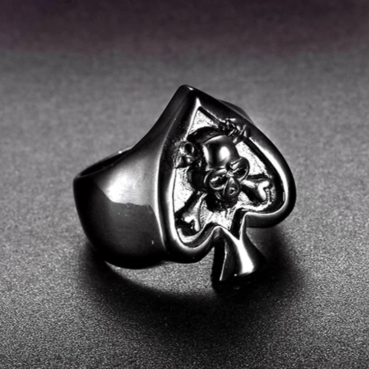 Vintage Peach Heart Playing Card Skull Head Men's Ring
