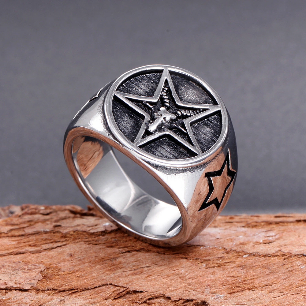 Stainless Steel Five-pointed Star Men's Ring