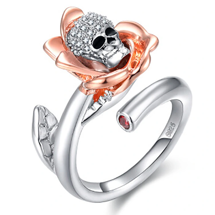 Fashion Diamond Ghost Head Skull Rose Ring