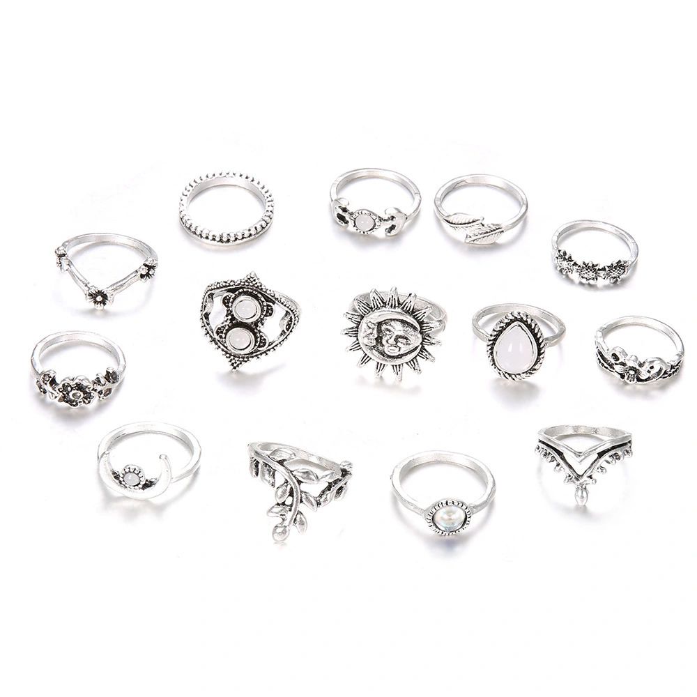 Water Drop Flower Sunflower Moon Sun Fourteen Set Ring