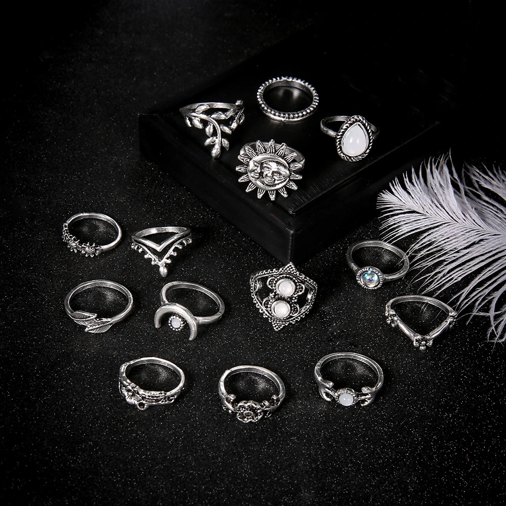 Water Drop Flower Sunflower Moon Sun Fourteen Set Ring