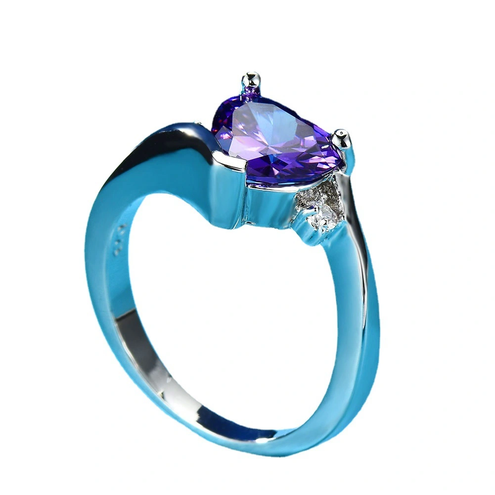 Micro Inlaid Aqua Blue Zircon Ring Ladies Engagement Jewelry