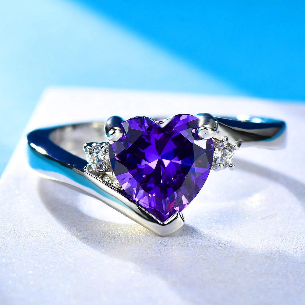 Micro Inlaid Aqua Blue Zircon Ring Ladies Engagement Jewelry