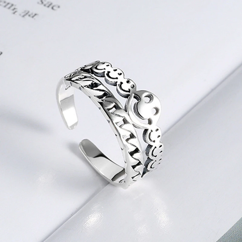 Female Thai Silver Retro Fashion Smiley Ring