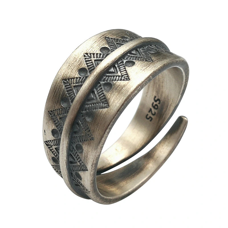 S925 Silver Vintage Distressed Craft Ring Women
