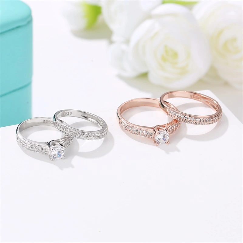 Double Row Diamond Ladies Ring Exquisite Two-piece Set