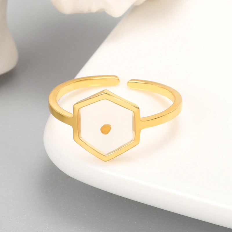 Couple Hexagon Mustard Seed Adjustable Ring