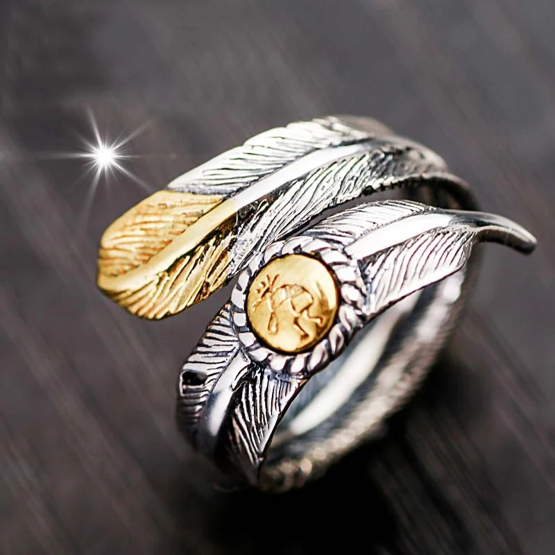 Vintage Thai Silver Male Indian Feather Arrow Ring