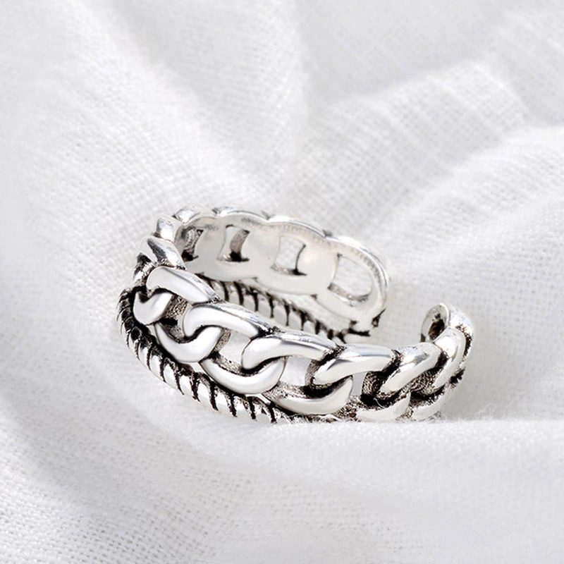 Fashion Personality Simple Chain Ring Can Be Adjusted Retro Distressed