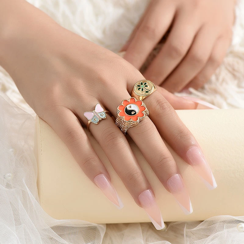 Butterfly Dripping Oil Tai  Gossip Ring 3-piece Set