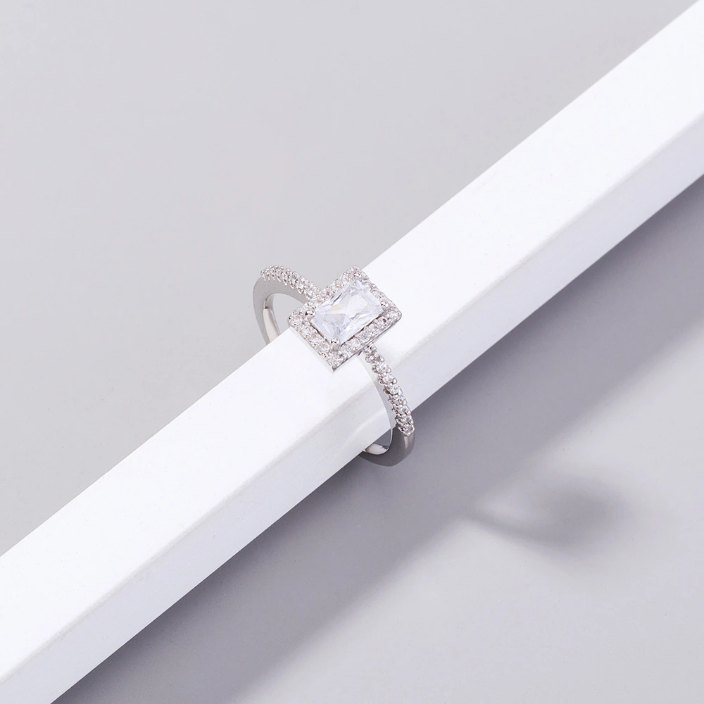 Square Micro Inlaid Zircon Ring Fashion Simple Personality