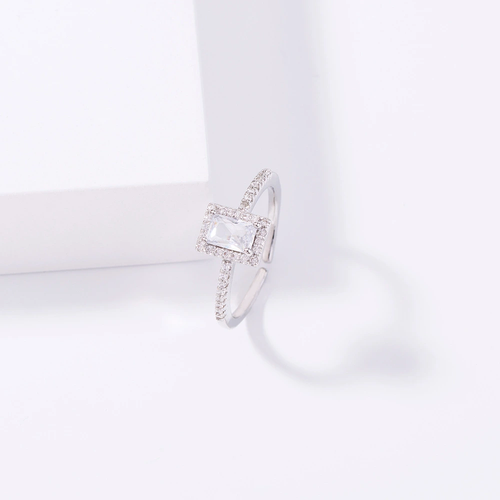 Square Micro Inlaid Zircon Ring Fashion Simple Personality
