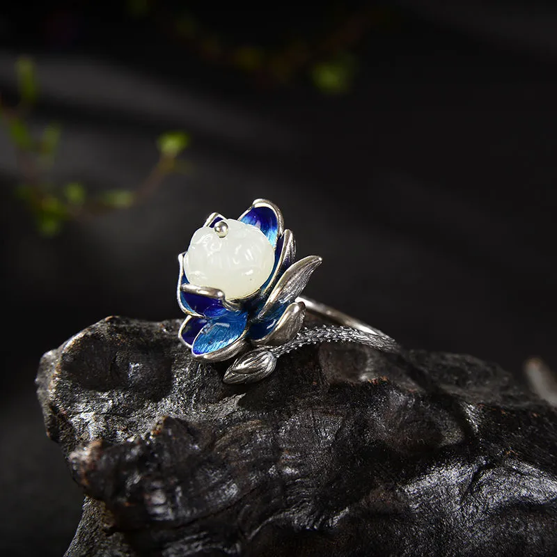 Retro Temperament Blue Lotus Ring