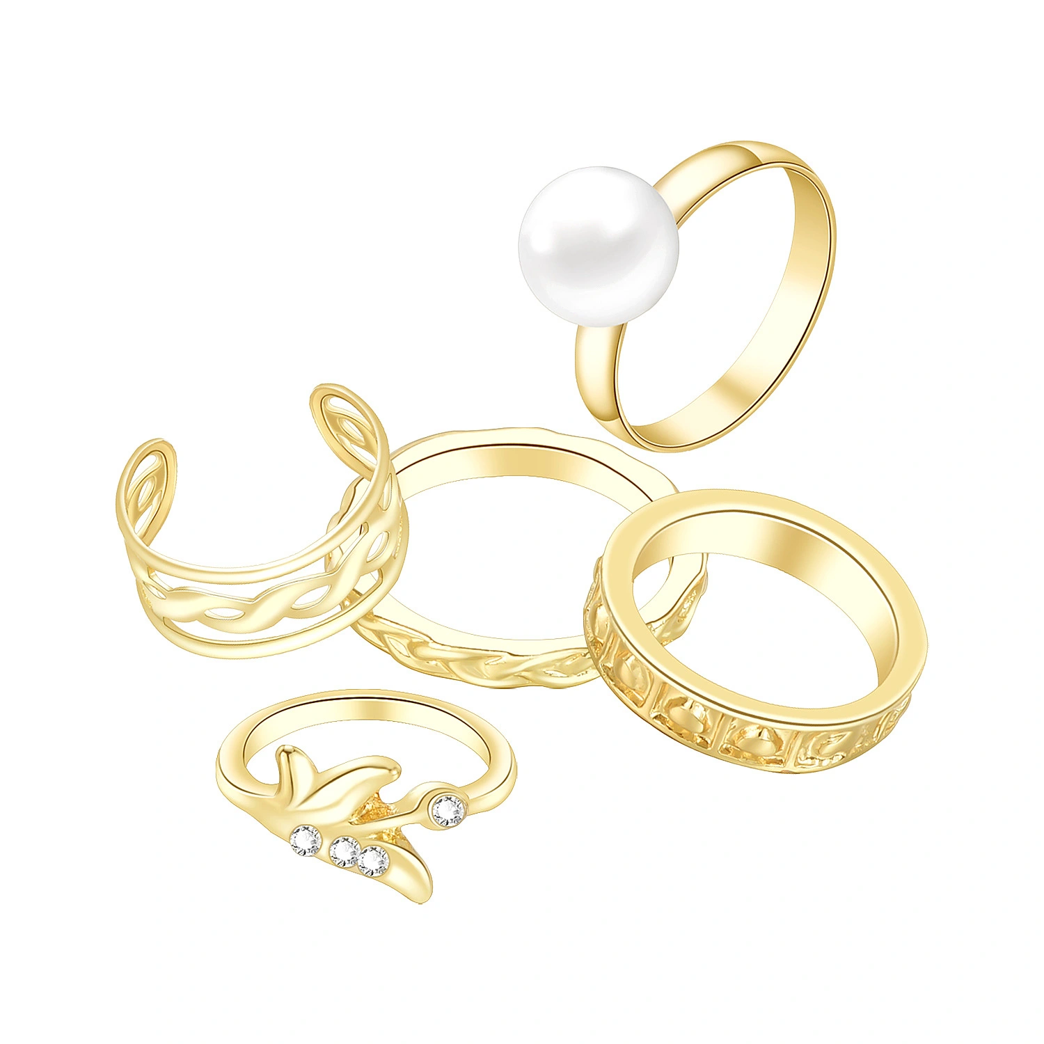 Exaggerated Big Love Joint Ring 5-piece Set