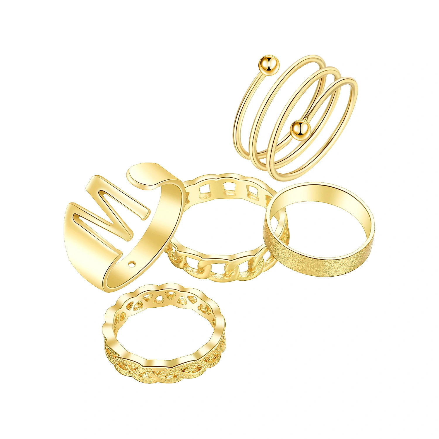 Exaggerated Big Love Joint Ring 5-piece Set