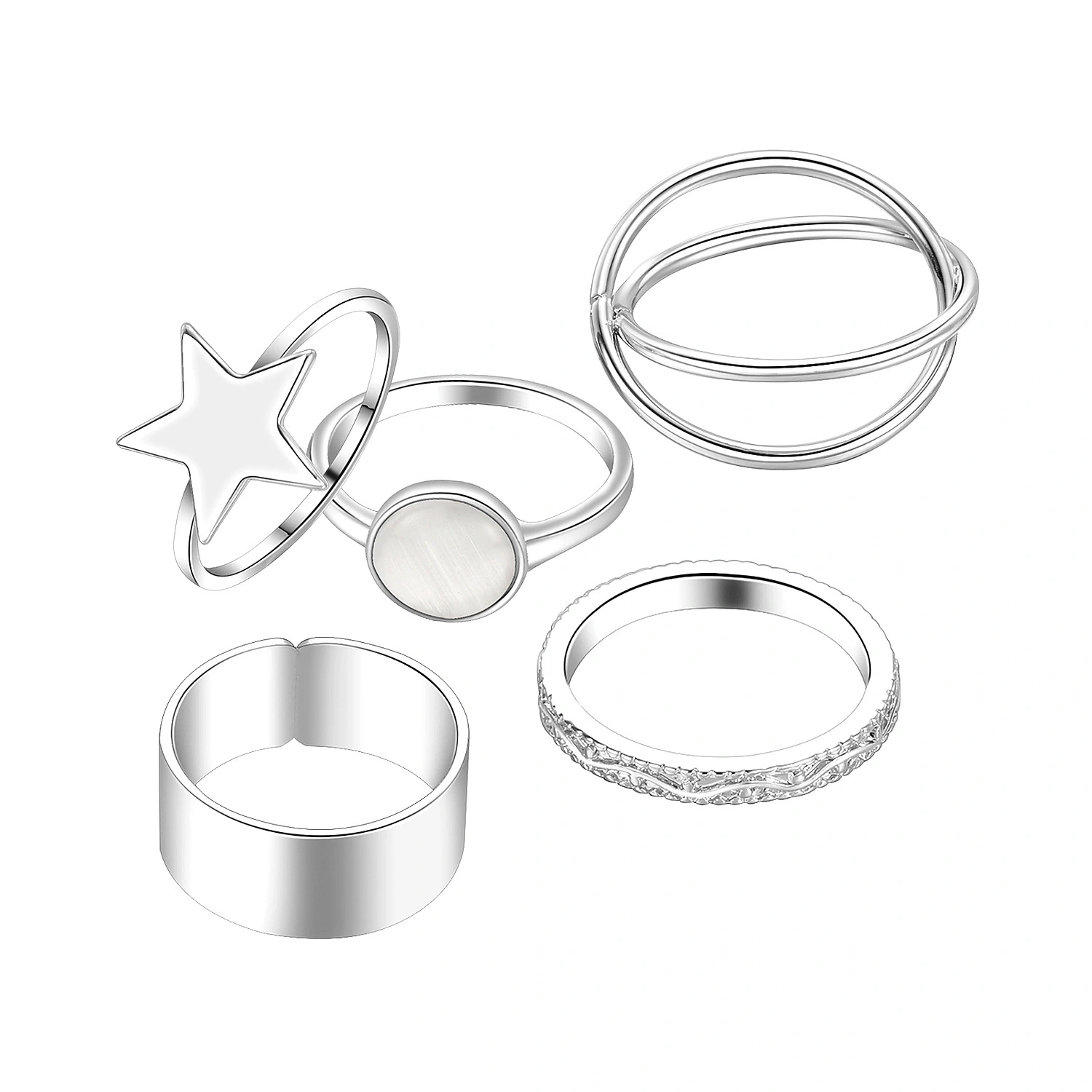 Exaggerated Big Love Joint Ring 5-piece Set
