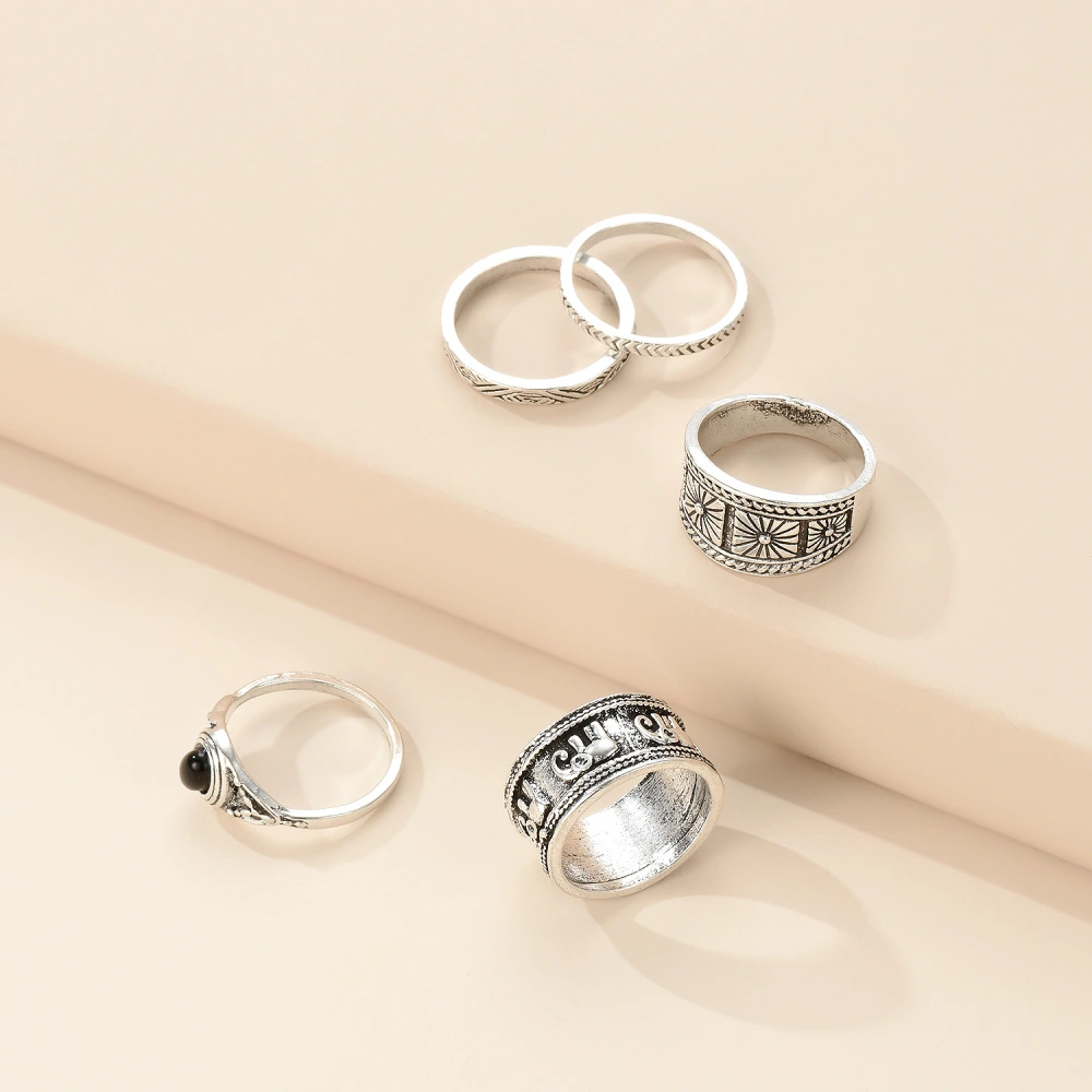 Joint Ring 5-piece Set Alloy Retro Ancient Silver