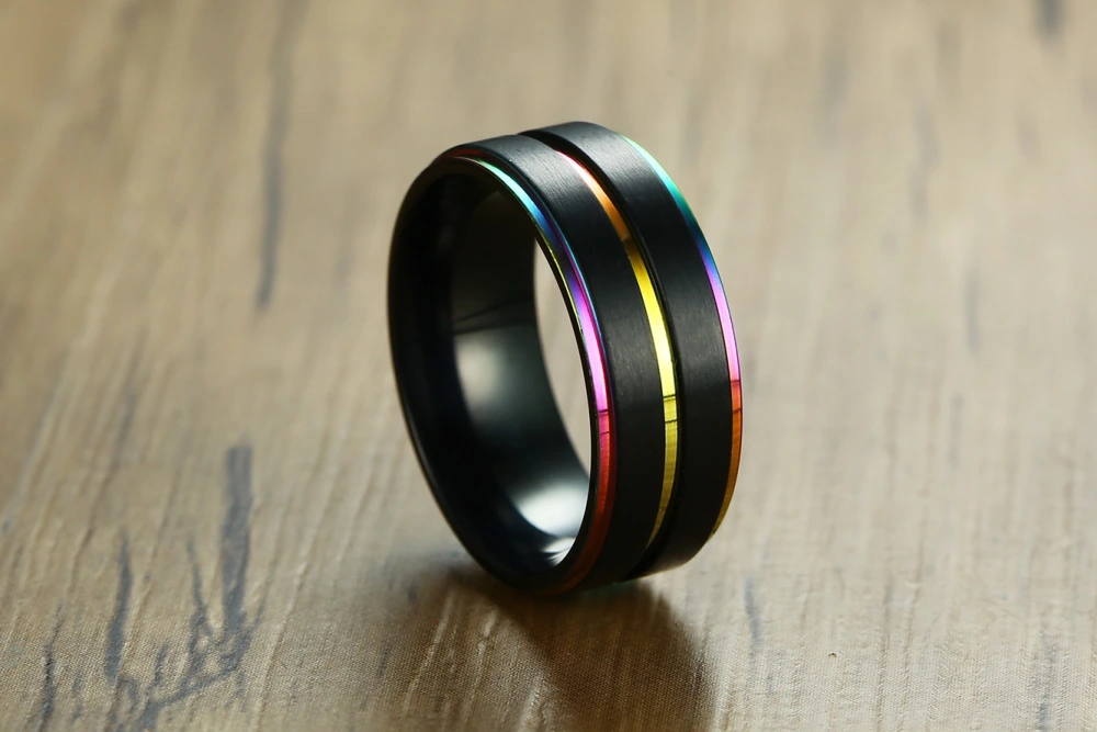 Stainless Steel Rainbow Flag Drop Oil Ring Lala Gay Ring