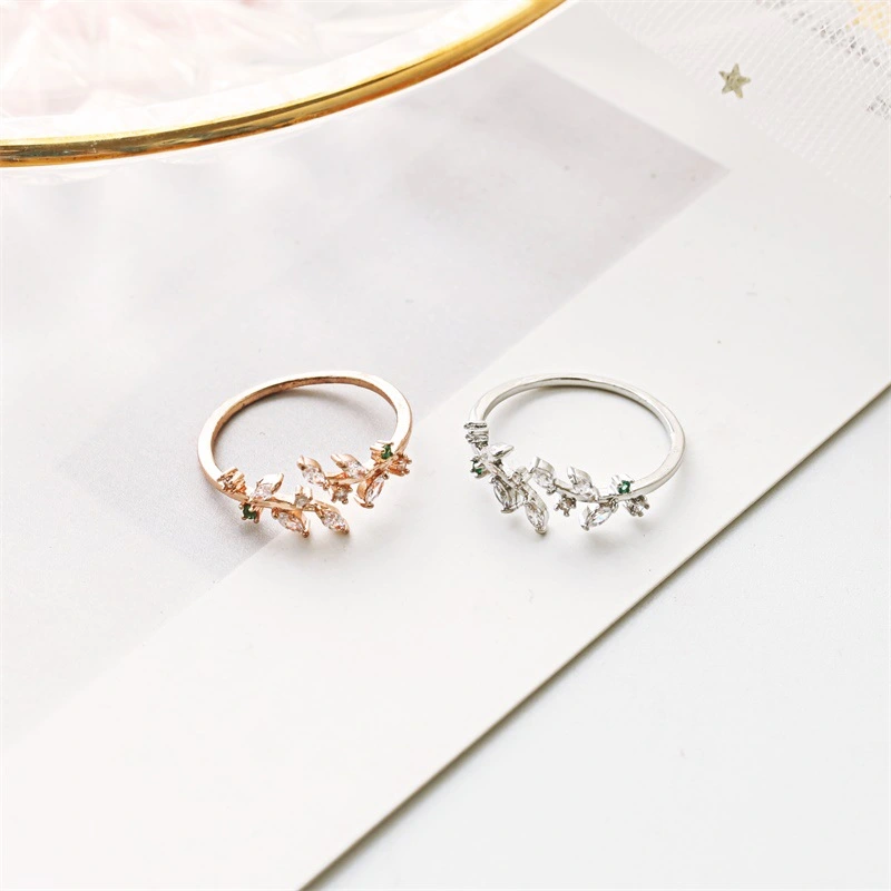 Simple Leaf Ring Forest Rose Gold With Diamonds