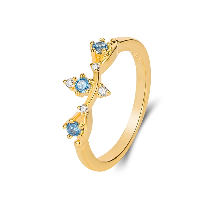 Blue Crystal Gold Index Finger Ring Fashion Jewelry