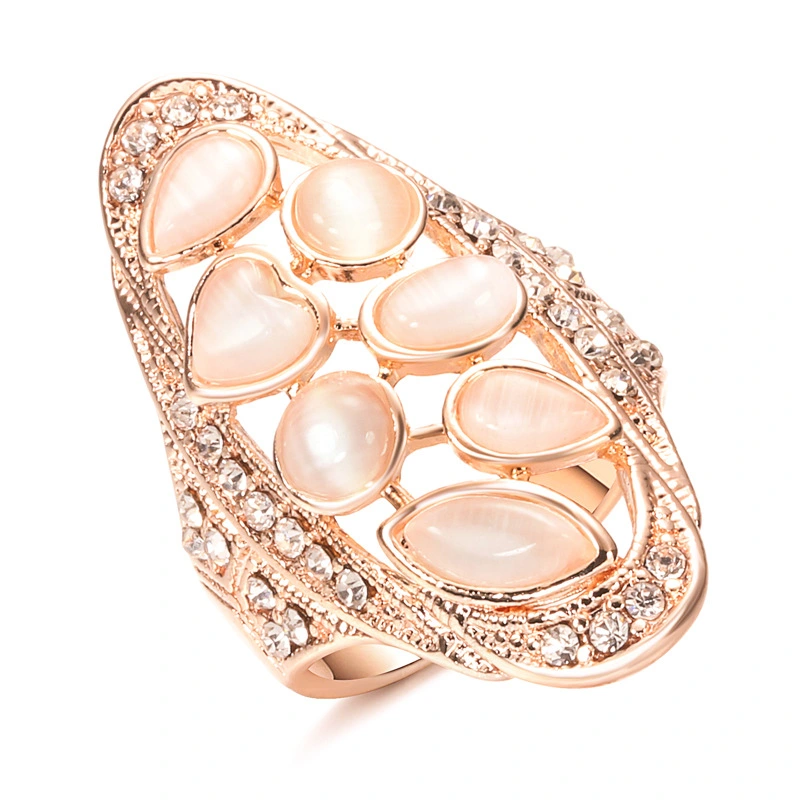 Opal Ring Women Fashion All-match Geometric Hollow Diamond