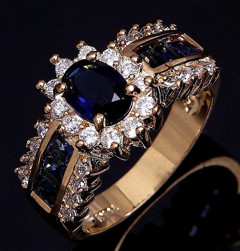New Inlaid Blue And Red Zircon Ring