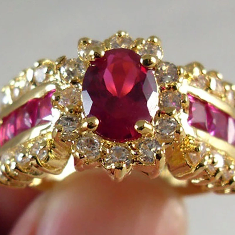 New Inlaid Blue And Red Zircon Ring