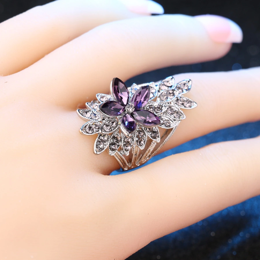 Vintage Crystal Flower Diamond Ring Female Fashion Exaggerated Index Finger