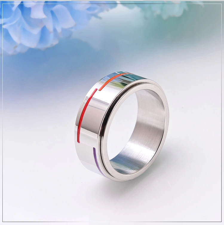 Silver Rotatable Rainbow Flag Ring Simple