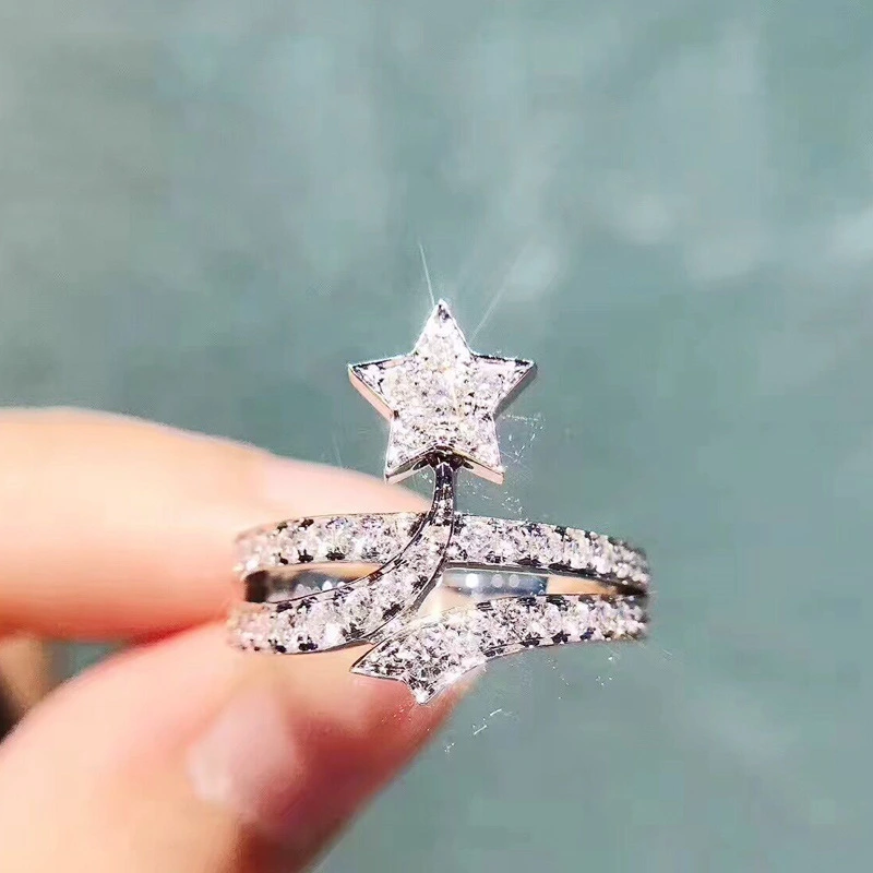 Micro Inlaid Five Pointed Star European And American Fashion Engagement Ring