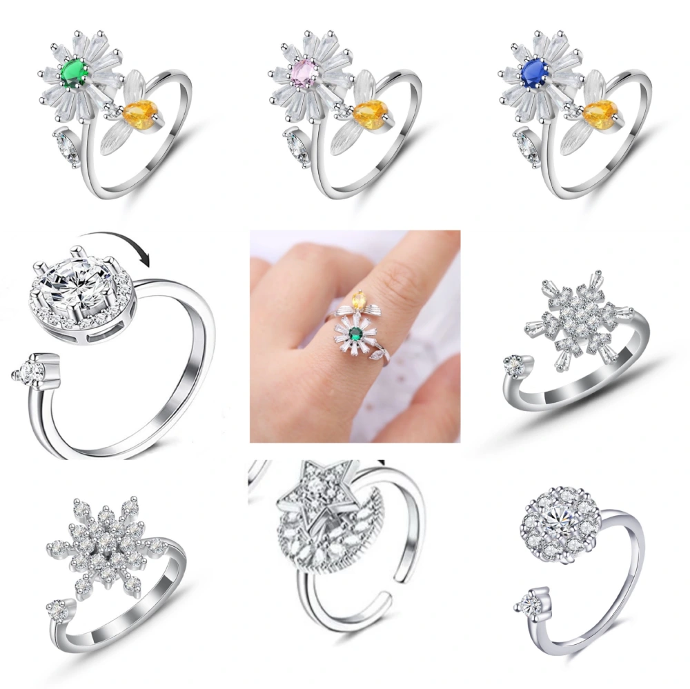 Spinner Ring For Women Flower Bee Elegant Adjustable Ring Stress Release Accessory Female Gothic Jewelry Trendy Jewelry Rings