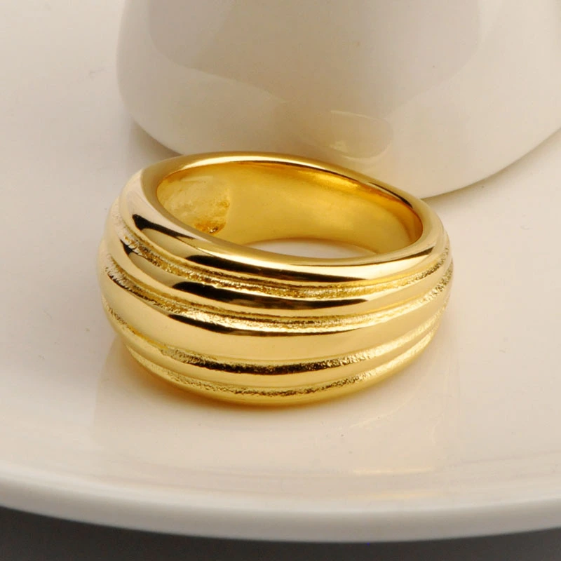 18K Gold Plated Titanium Steel European And American Individual Threaded Index Finger Ring