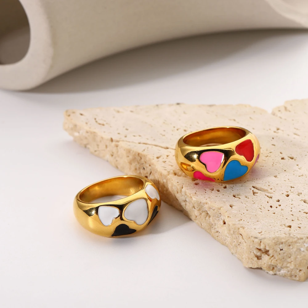 Women's Colorful Stainless Steel Heart-shaped Ring