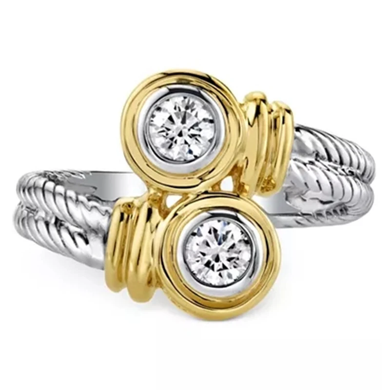 European And American Punk Style Two-color Twist Zircon Ring