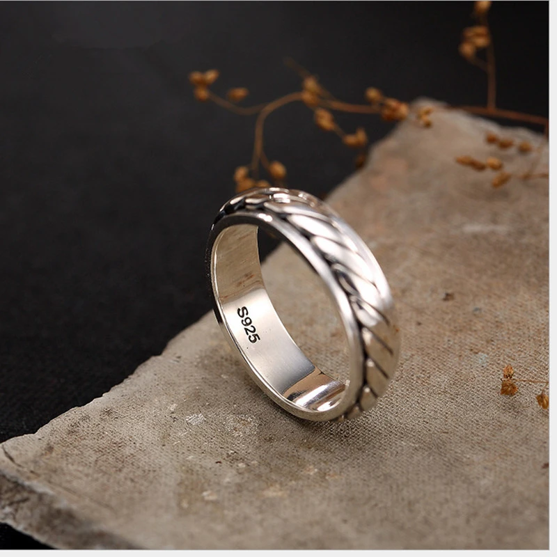 Personalized Thai Silver Simple Rotatable Ring For Couples