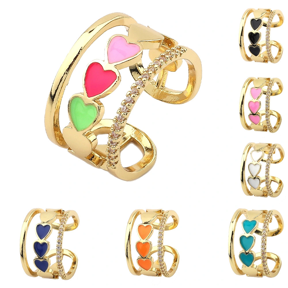 Love Heart Dripping Oil Micro Inlaid Ring Ring Women